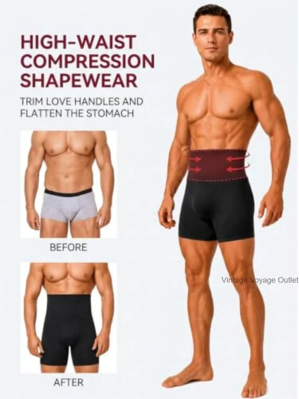 Men's Tummy Control Shapewear Shorts High Waist Compression Boxer Briefs